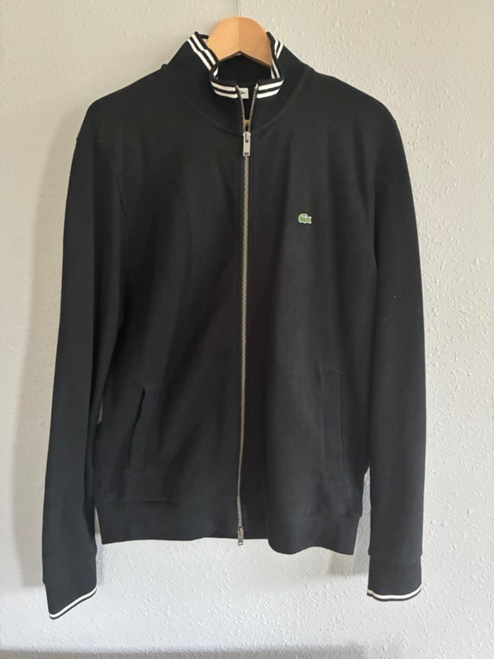 Men's Lacoste Zippered Classic Cotton Sweatshirt/Warmup Jacket — Black | Size XL